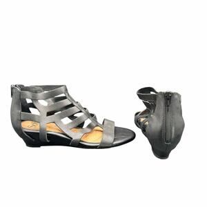 Sofft Black Gladiator Leather Wedge Sandals Zip Back Women’s Size 9 Comfort